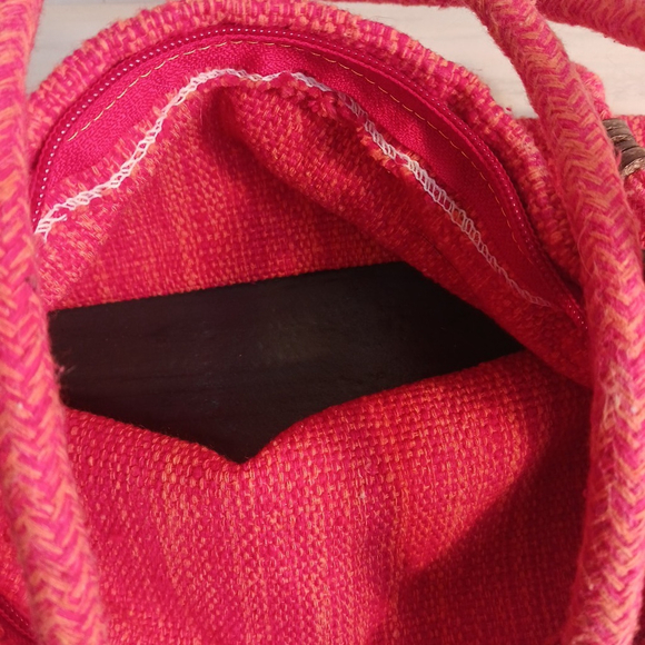 Boho Orange/ Red Handbag Coconut Buttons/beads Woven Fiber W/ Zipper Easy Wear - Picture 6 of 7